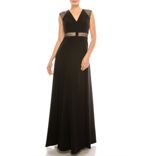 AIDAN MATTOX sleeveless lace-detail evening dress in black
