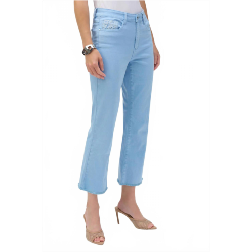 Joseph Ribkoff denim frayed hem crop flared jeans in sky blue