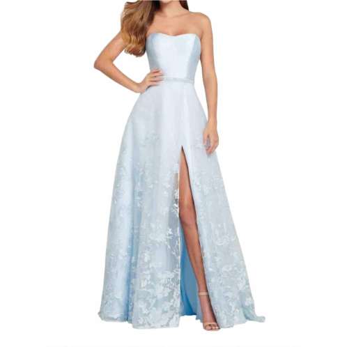 Ellie Wilde strapless formal prom dress in pale blue