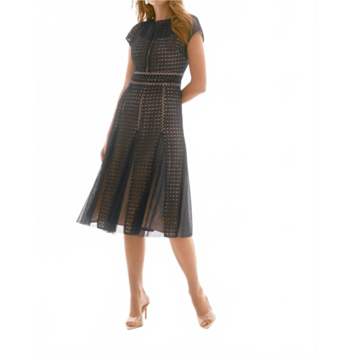 Joseph Ribkoff guipure lace midi fit and flare dress in navy/nude