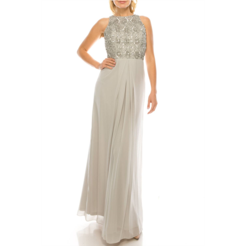 AIDAN MATTOX sleeveless sequined evening dress in silver