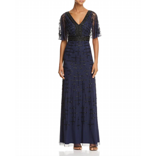 AIDAN MATTOX v-neck cape sleeve embellished dress in twilight