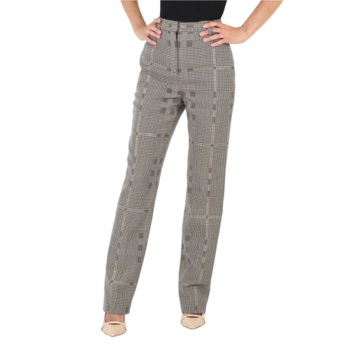 Burberry ladies brown check wool jacquard tailored trousers
