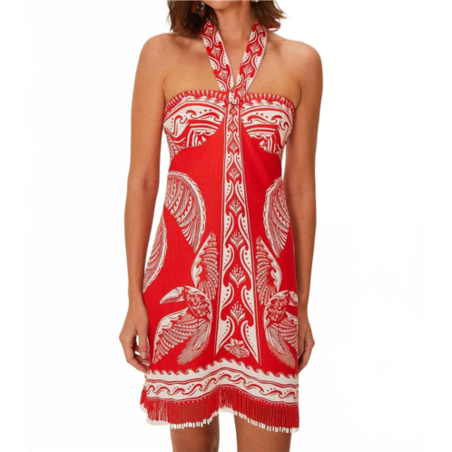 FARM RIO majestic coconut tree linen mini dress in red