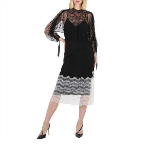 Burberry ladies black geometric lace dress with gathered-sleeves