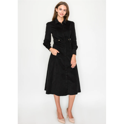 Yalnewyork black corduroy midi dress with pockets