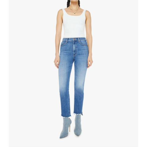 Mother high waisted rider ankle step fray jean in loafers and lassos