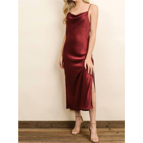 DRESS FORUM midi satin slip dress in burgundy