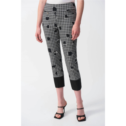 Joseph Ribkoff plaid and dot print cropped pants in vanilla/multi