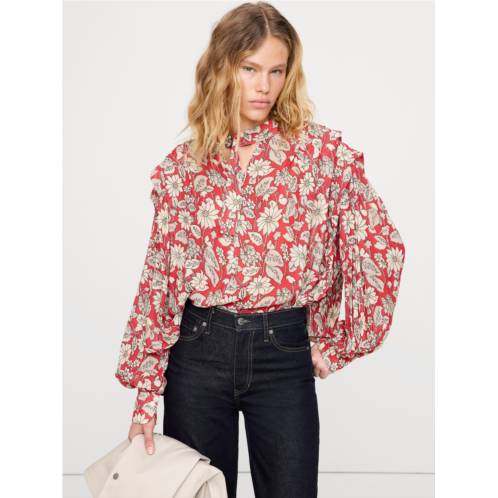 Bananarepublic Sheer Pleat-Shoulder Top
