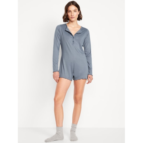 OldNavy Long-Sleeve Pointelle Henley Pajama Romper