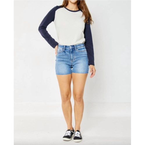 Judy Blue raw hem jean shorts in medium wash