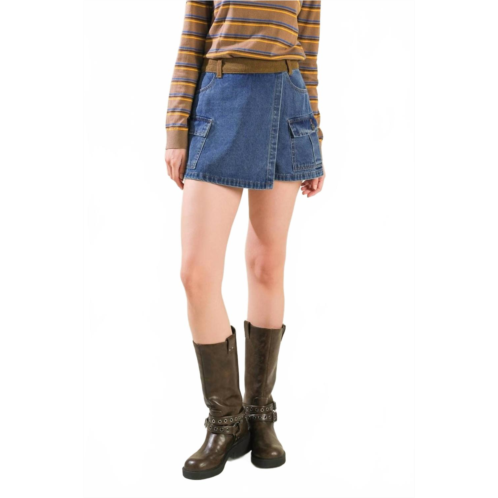 FLYING TOMATO washed denim short in denim blue