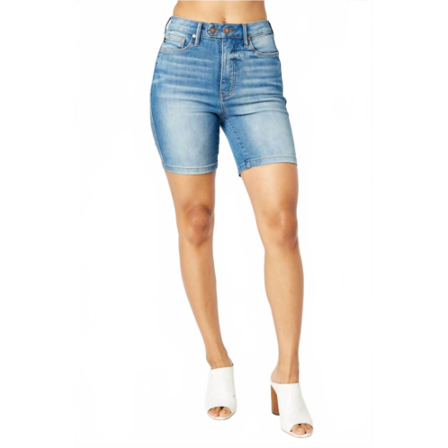 Judy Blue high waist tummy control double button bermuda shorts in blue