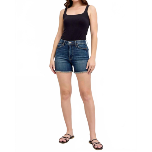Judy Blue tummy control fray hem shield pocket shorts in blue
