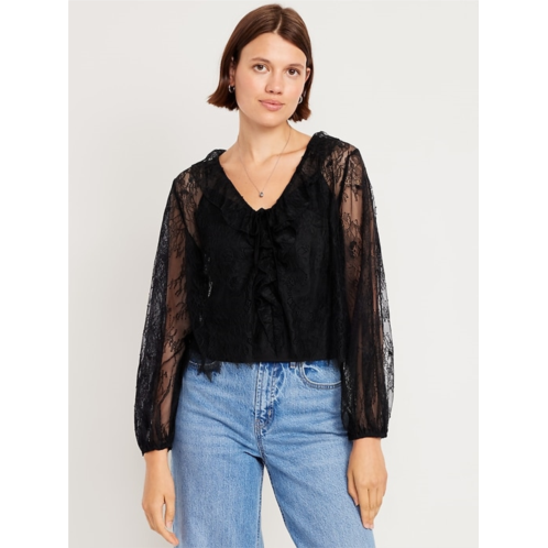 OldNavy Long-Sleeve Lace V-Neck Lined Top