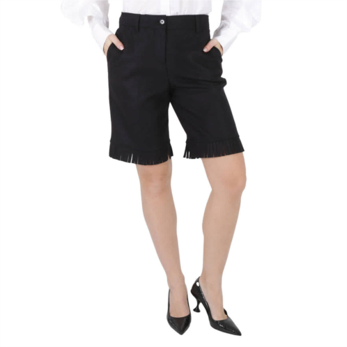 Burberry ladies black fringed hem wool shorts