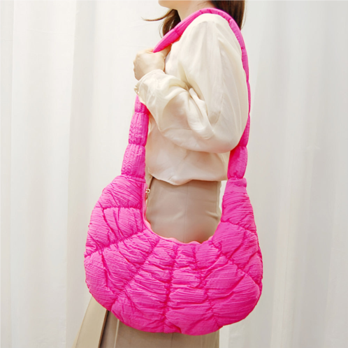 FASHNZFAB quilted puffer croissant crossbody bag