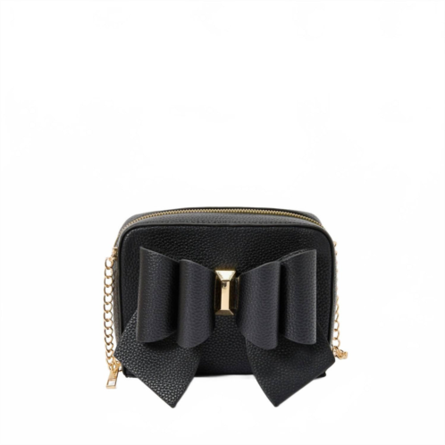 Like Dreams womens mini boxy bow vegan crossbody bag in black