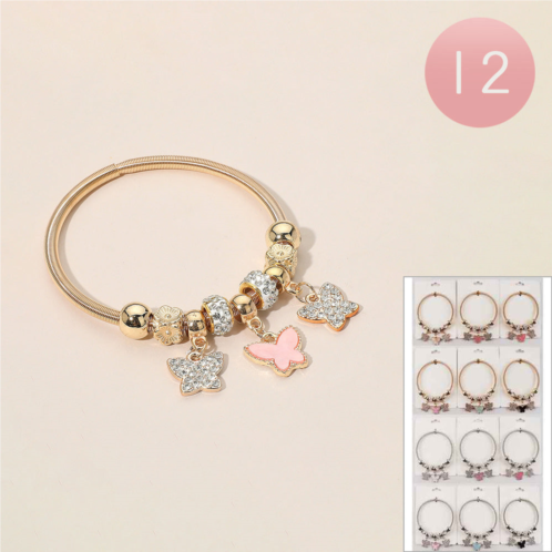 FASHNZFAB 12pcs - elegant sparkling accents butterfly charm stretch bracelets