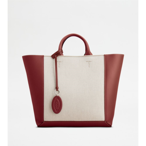 TOD double up shopping bag in leather and canvas cny medium