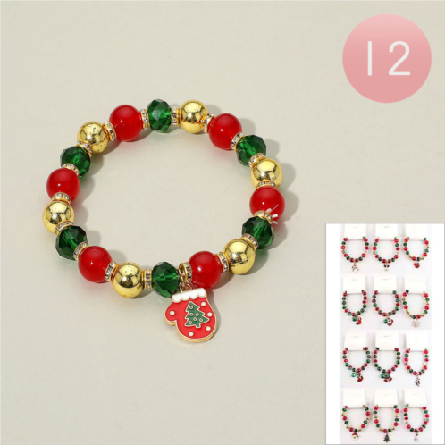 FASHNZFAB 12pcs - christmas charm beaded stretch bracelets - assorted