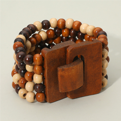 FASHNZFAB wooden clasp natural beaded wide stretch bracelet