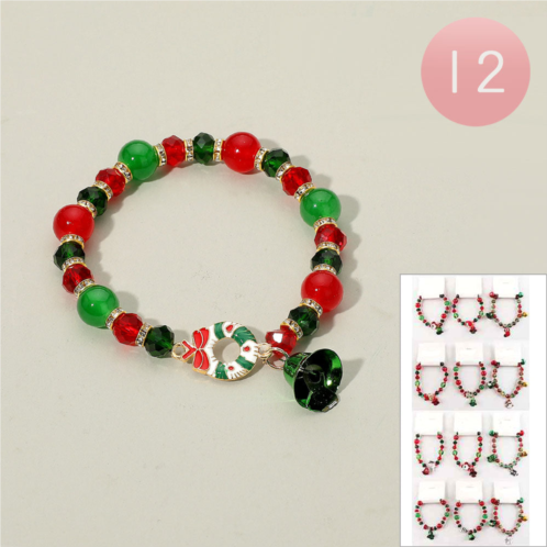 FASHNZFAB 12pcs - christmas bell charm beaded stretch bracelets