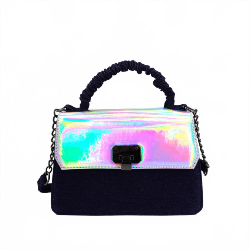 Like Dreams womens blaze metallic vegan crossbody bag in dark denim