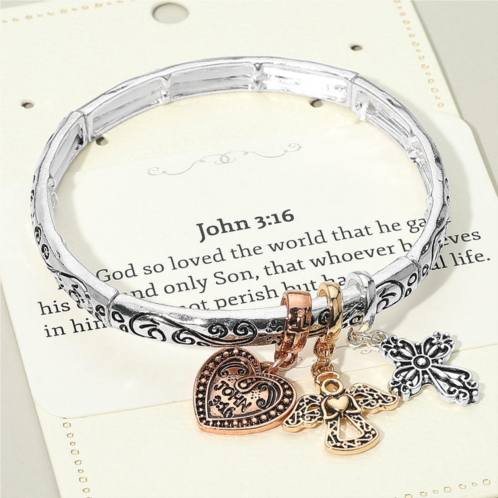 FASHNZFAB john 3:16 message angel heart cross charm stretch bracelet