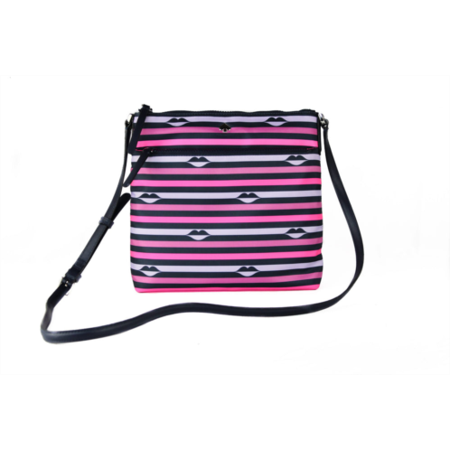 Kate Spade jae nylon leather flat pink striped multi crossbody handbag womens purse