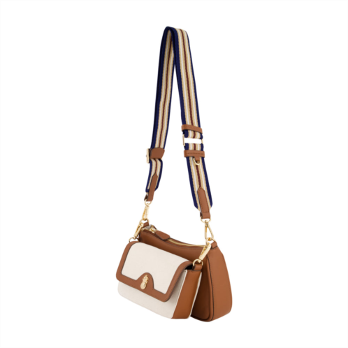 Tommy Bahama leather trim solid canvas double crossbody