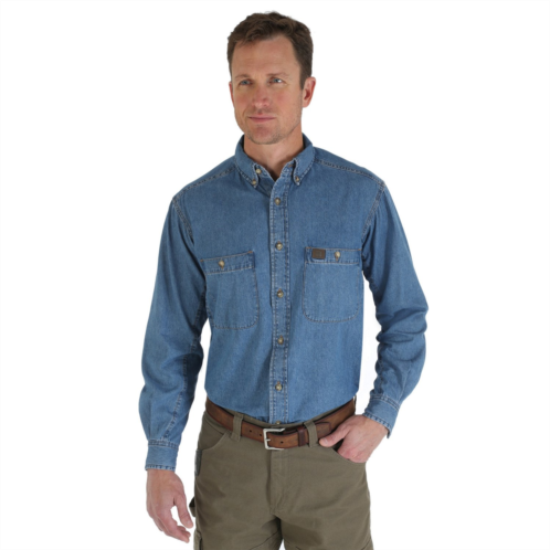 Wrangler Mens Riggs Workwear Denim Button Down Work Shirt