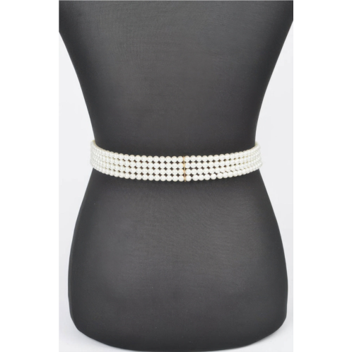 FASHNZFAB womens faux pearl elastic belt
