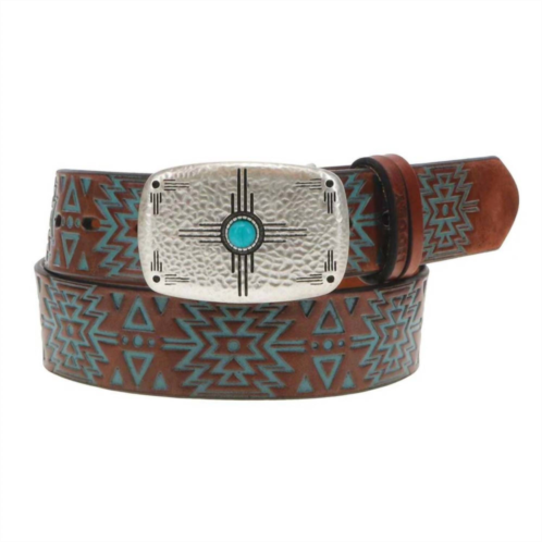 HOOEY womens belt in brown/turquoise with aztec