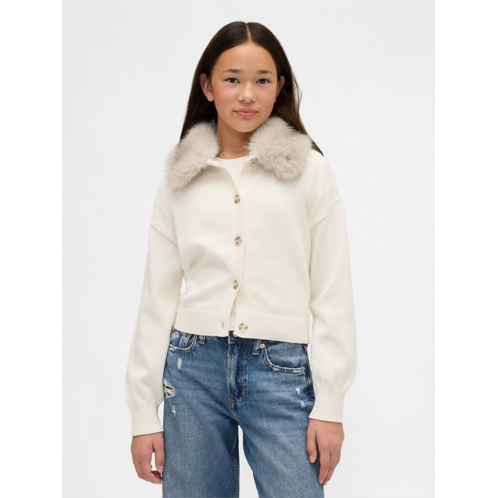 Gap Kids Faux Fur-Collar Cardigan Sweater