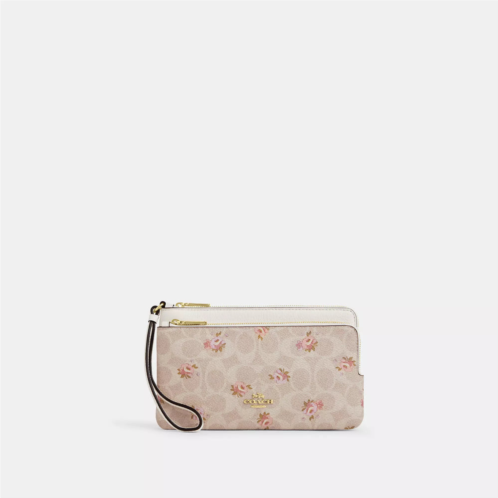 Coach Outlet double zip wallet with signature canvas with floral print