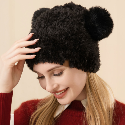 FASHNZFAB faux fur pom pom ear beanie hat