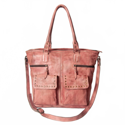 Never Mind womens premium authentic full grain leather tote bag in dusty rose