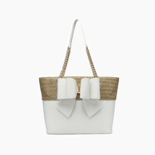 Like Dreams womens daisy bow dual vegan tote bag in white