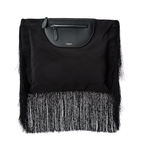 Burberry olympia fringe canvas & leather clutch