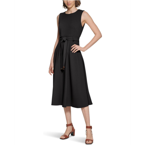 Womens Calvin Klein Sleeveless Scuba Crepe Self Tie Aline
