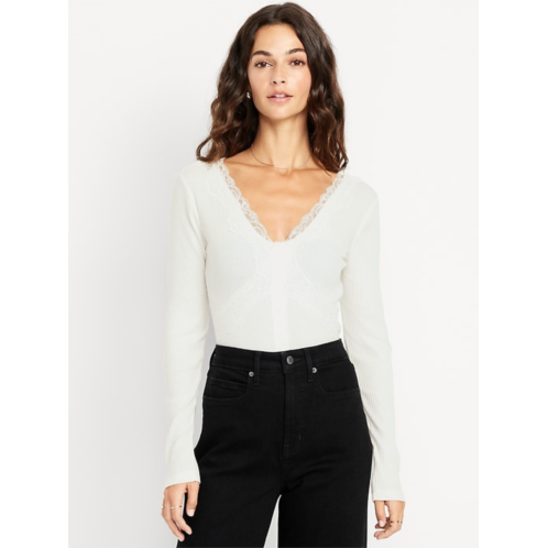 OldNavy Lace-Trim V-Neck Ribbed Top