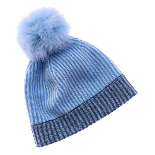 Forte cashmere colorblocked pompom cashmere hat