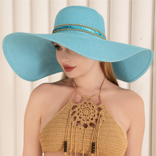 FASHNZFAB sequin band pointed straw sun hat