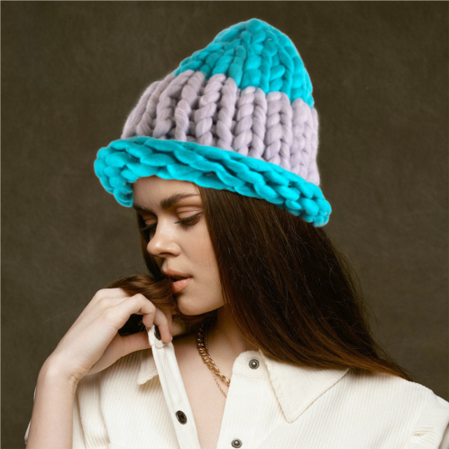FASHNZFAB color block big loop yarn knit beanie hat