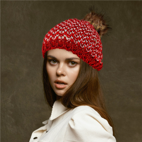 FASHNZFAB chunky two tone knit pom pom beanie hat