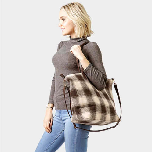 FASHNZFAB buffalo check weekend tote bag