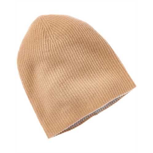 Amicale Cashmere 2 color reversible rib cashmere hat