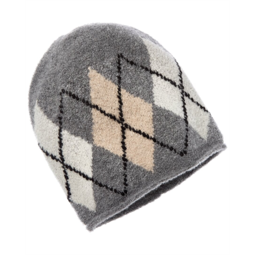 Amicale Cashmere large argyle boucle cashmere beanie